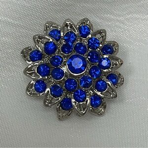 Source Unknown Royal Blue Crystal Floral Brooch